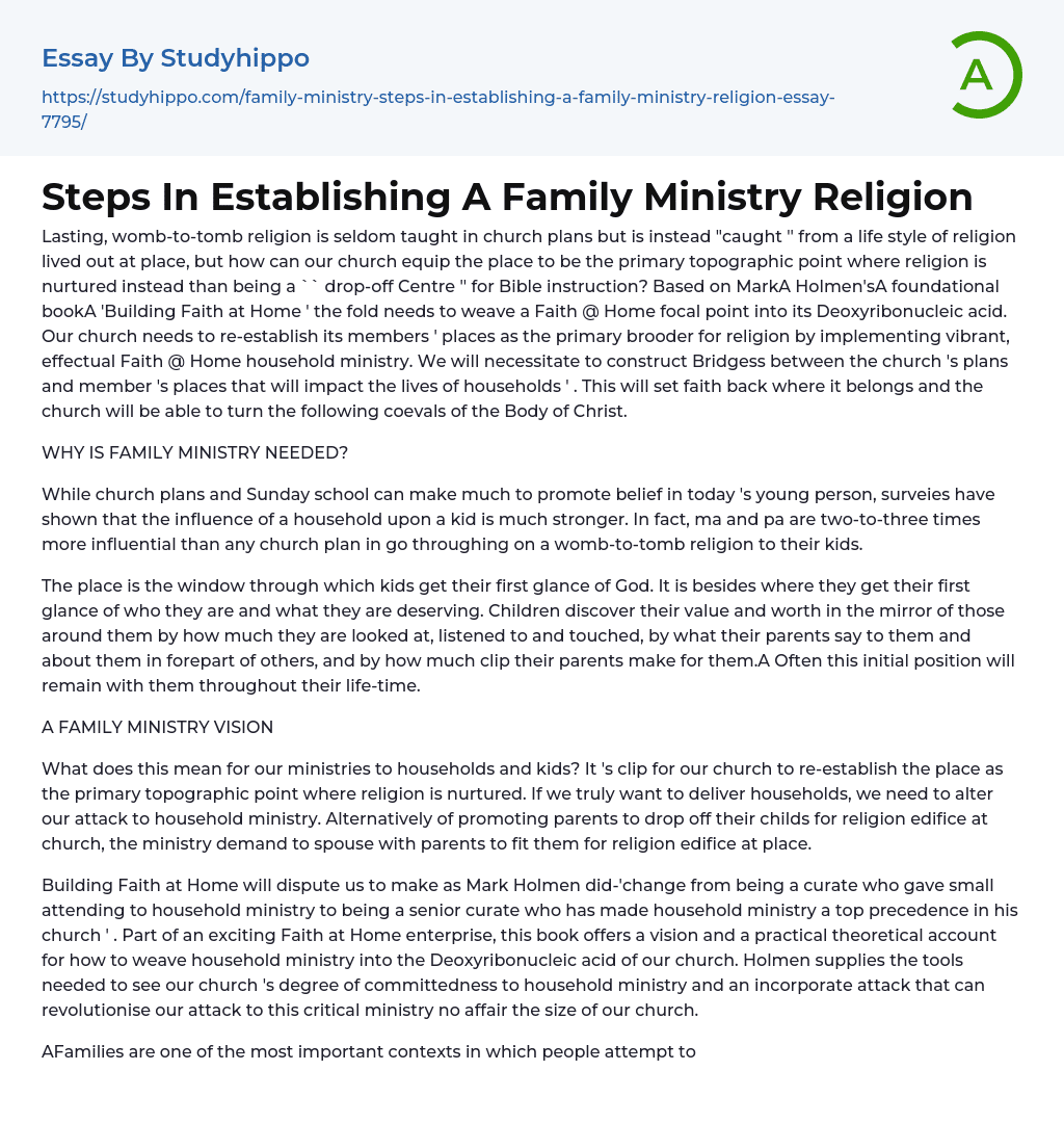 Steps In Establishing A Family Ministry Religion Essay Example