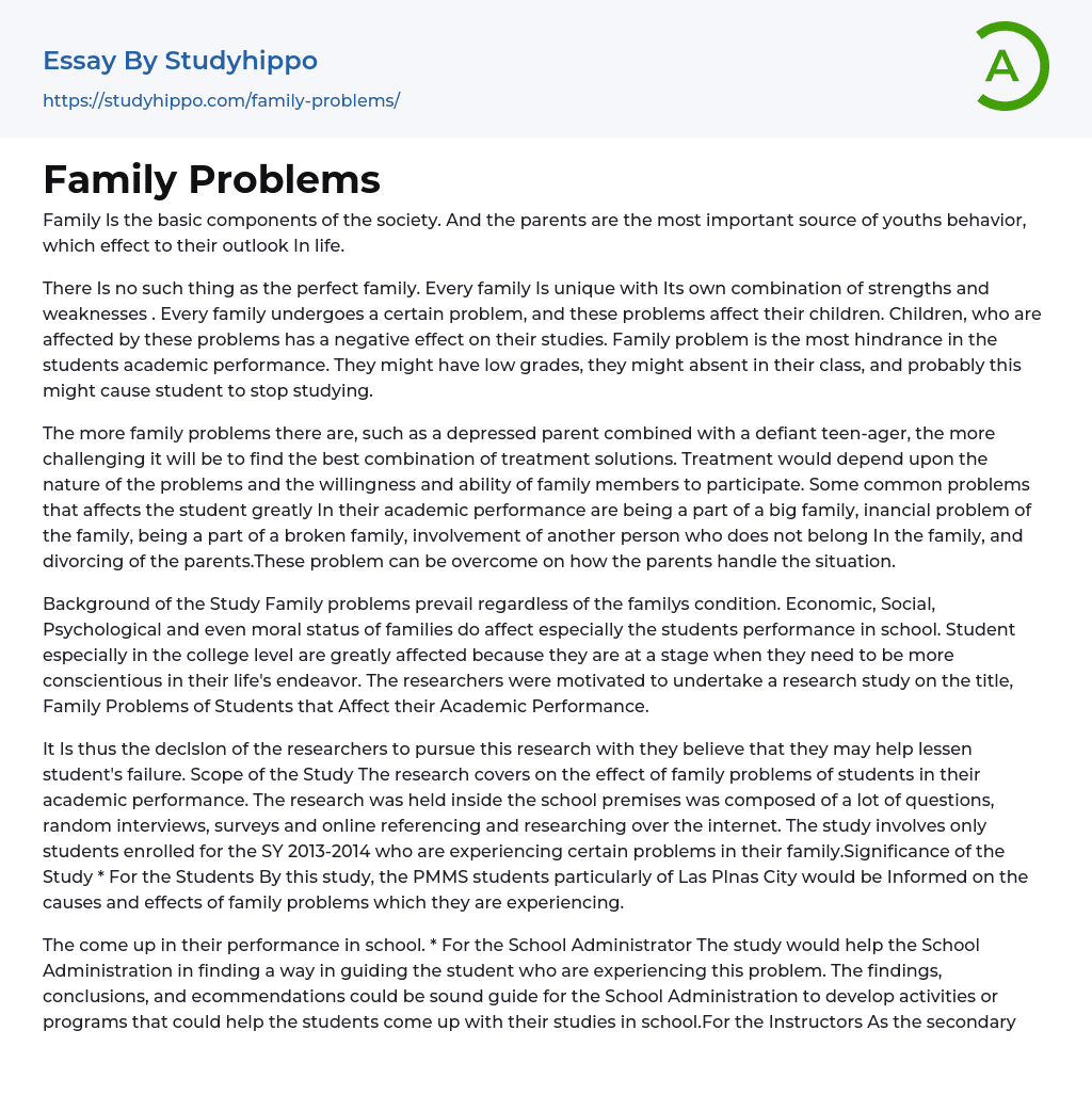 family problem essay introduction
