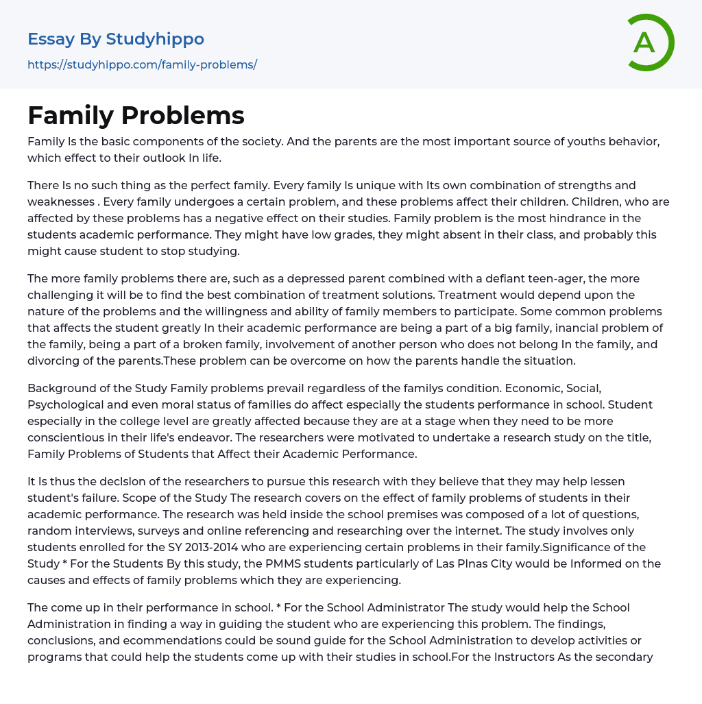 Family Problems Essay Example StudyHippo