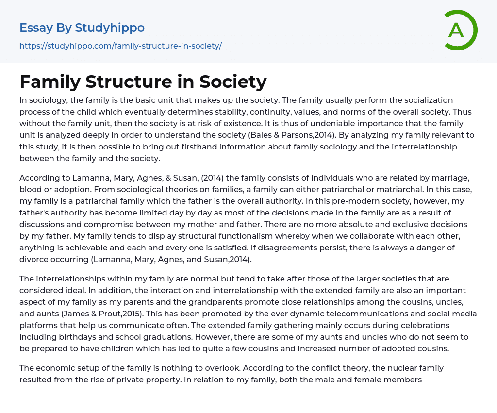 Family Structure in Society Essay Example