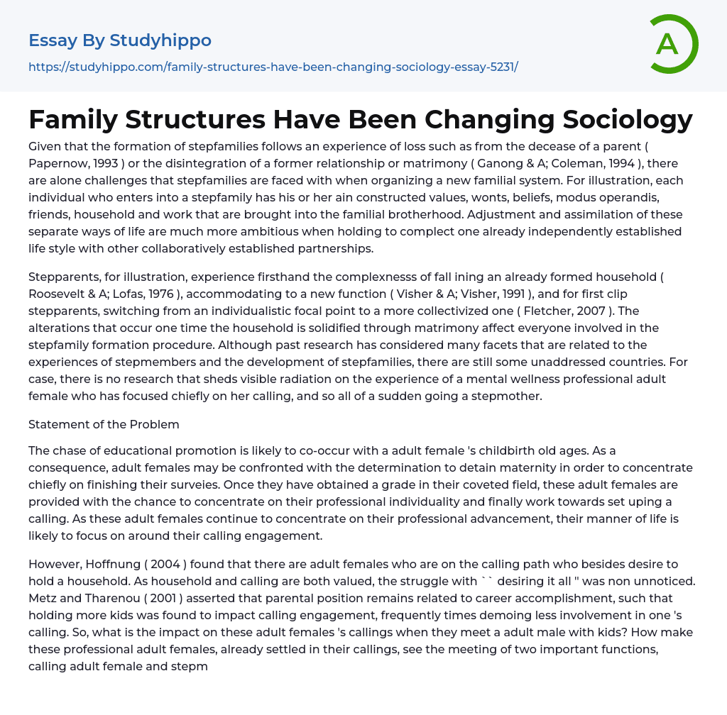 Family Structures Have Been Changing Sociology Essay Example