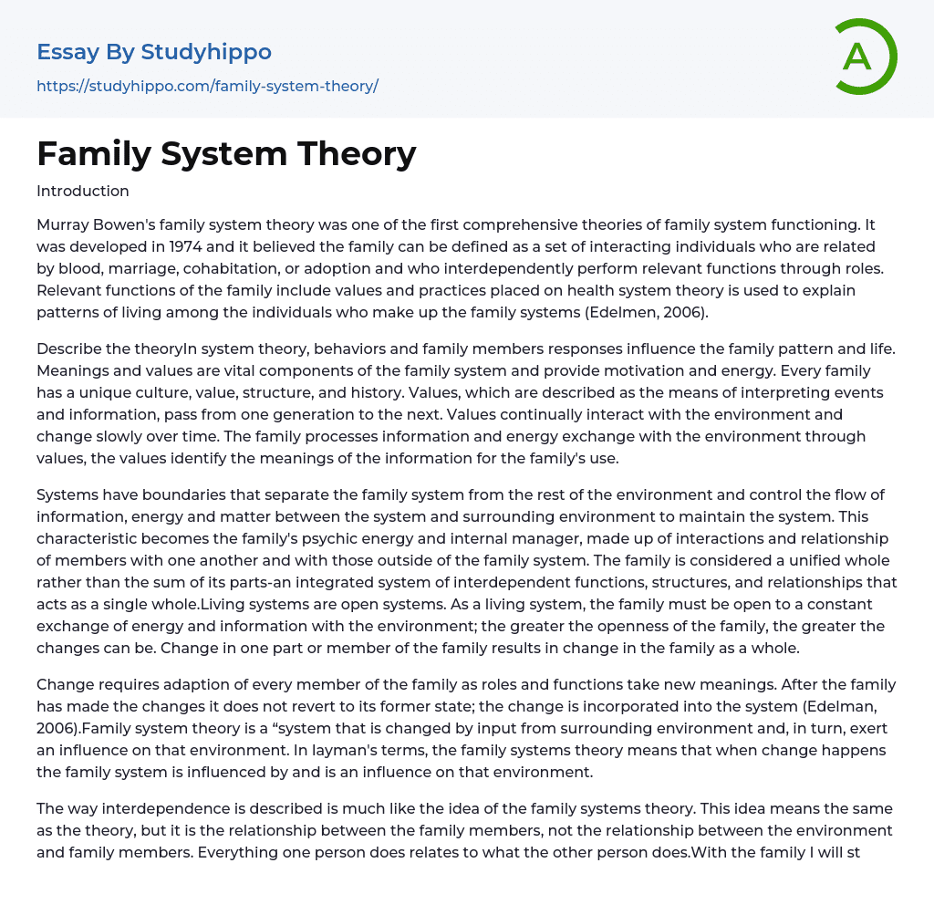 Family System Theory Essay Example