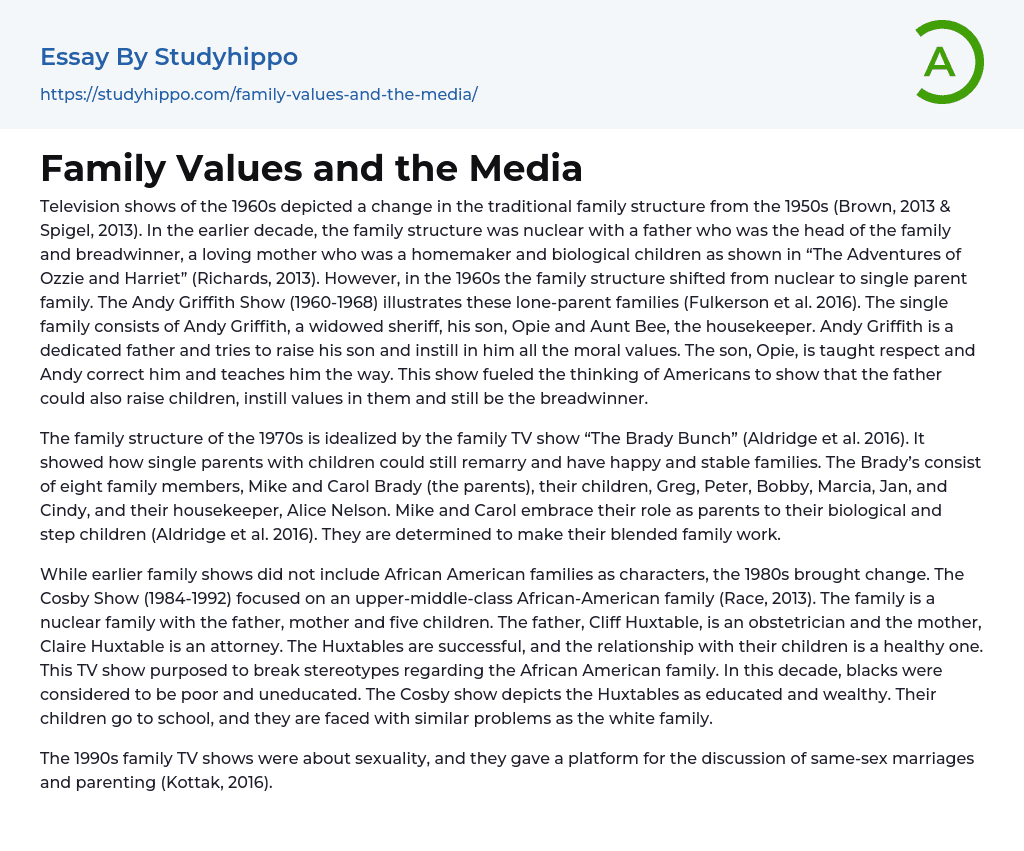 Family Values and the Media Essay Example