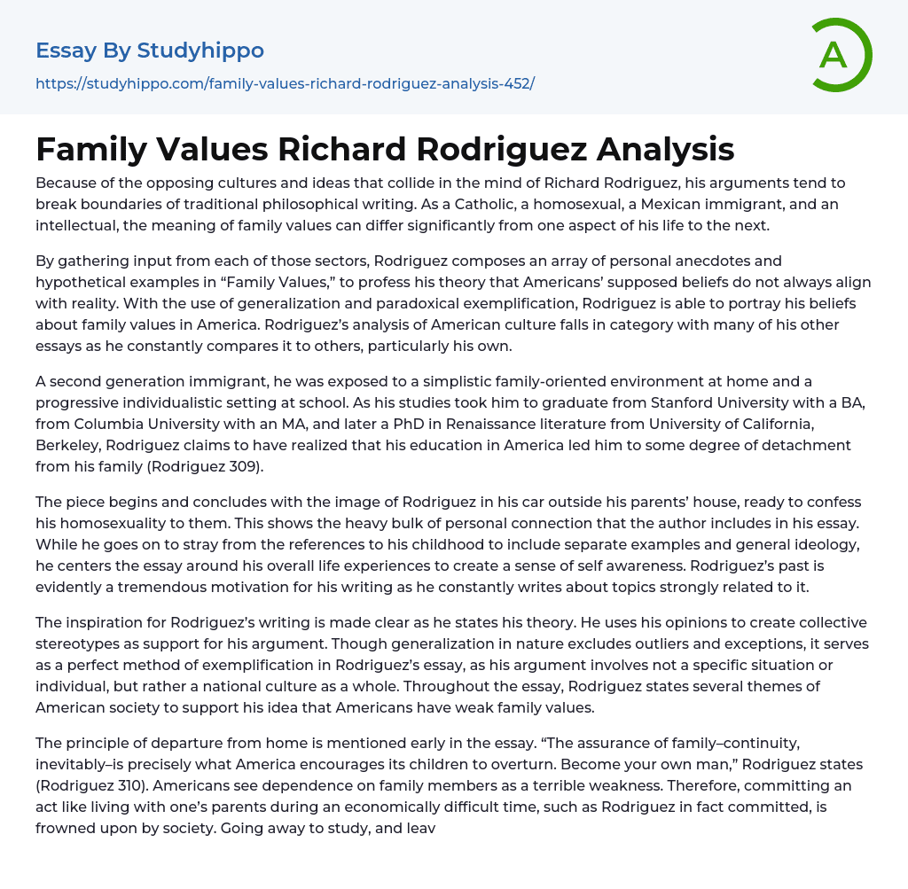 Family Values Richard Rodriguez Analysis Essay Example