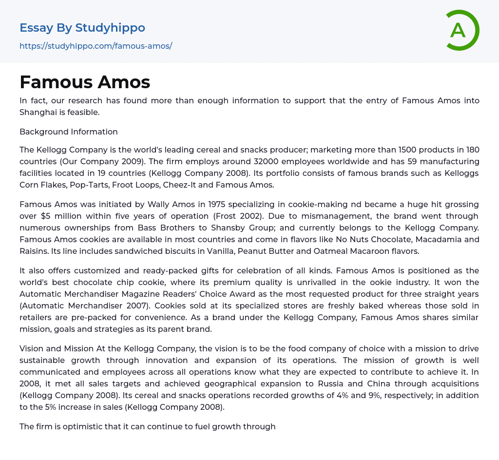Famous Amos Essay Example