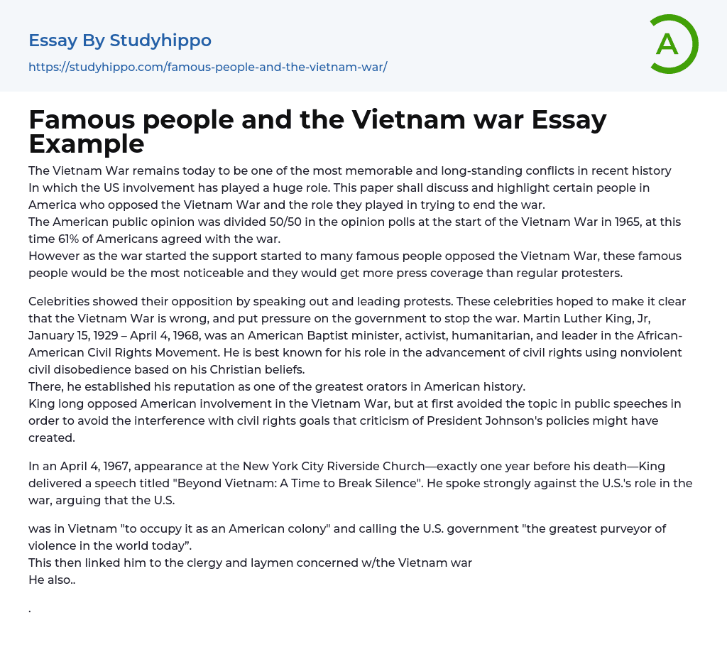 Famous people and the Vietnam war Essay Example