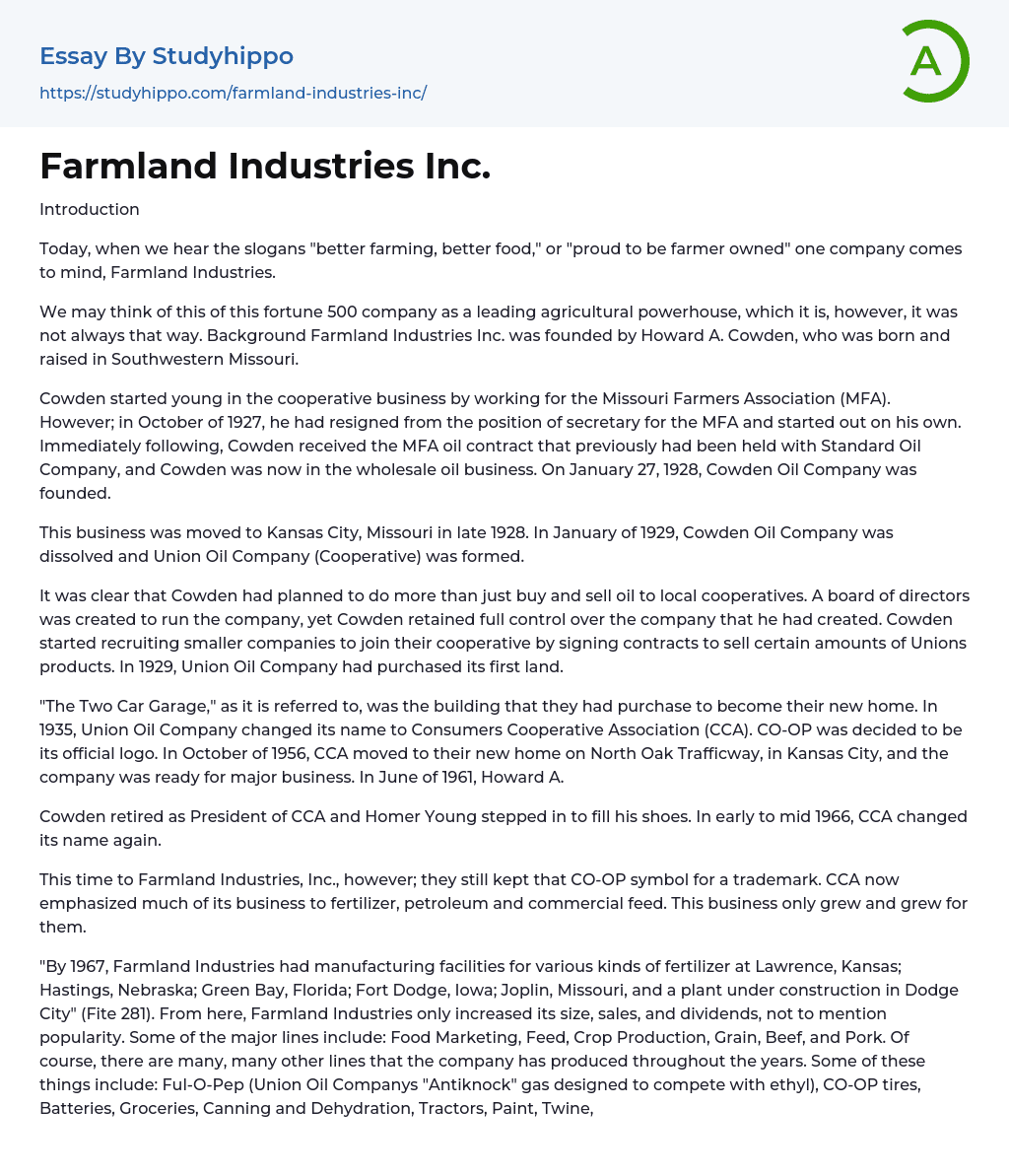 Farmland Industries Inc. Essay Example