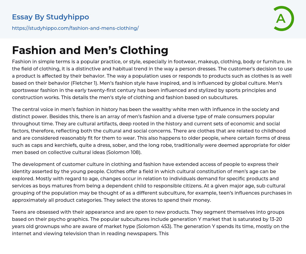 Fashion and Men’s Clothing Essay Example