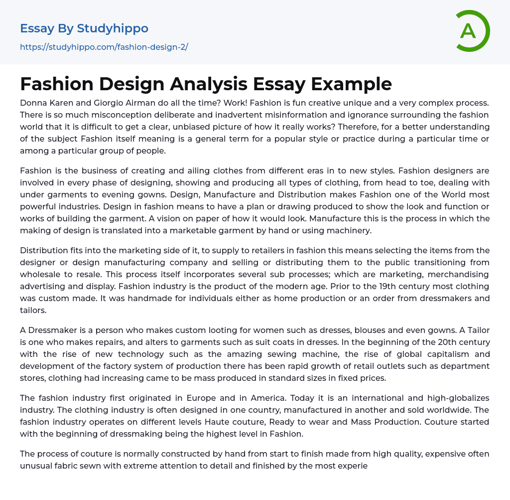 Fashion Design Analysis Essay Example