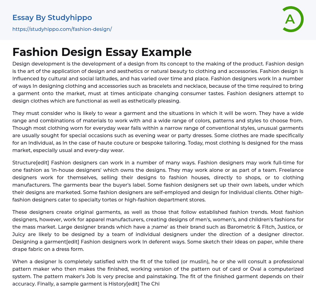 Fashion Design Essay Example