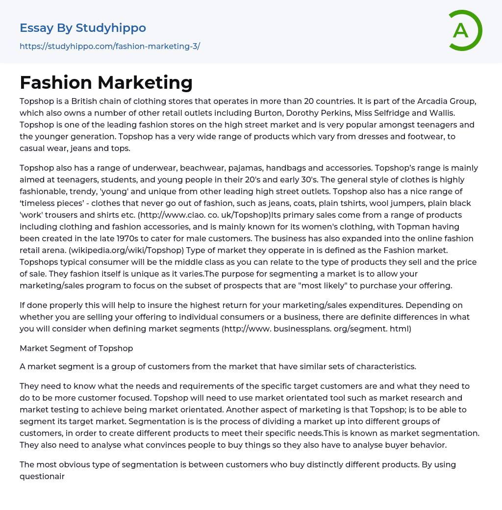 Fashion Marketing Essay Example