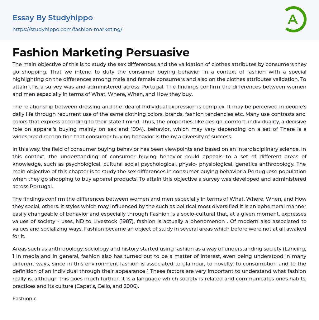 Fashion Marketing Persuasive Essay Example