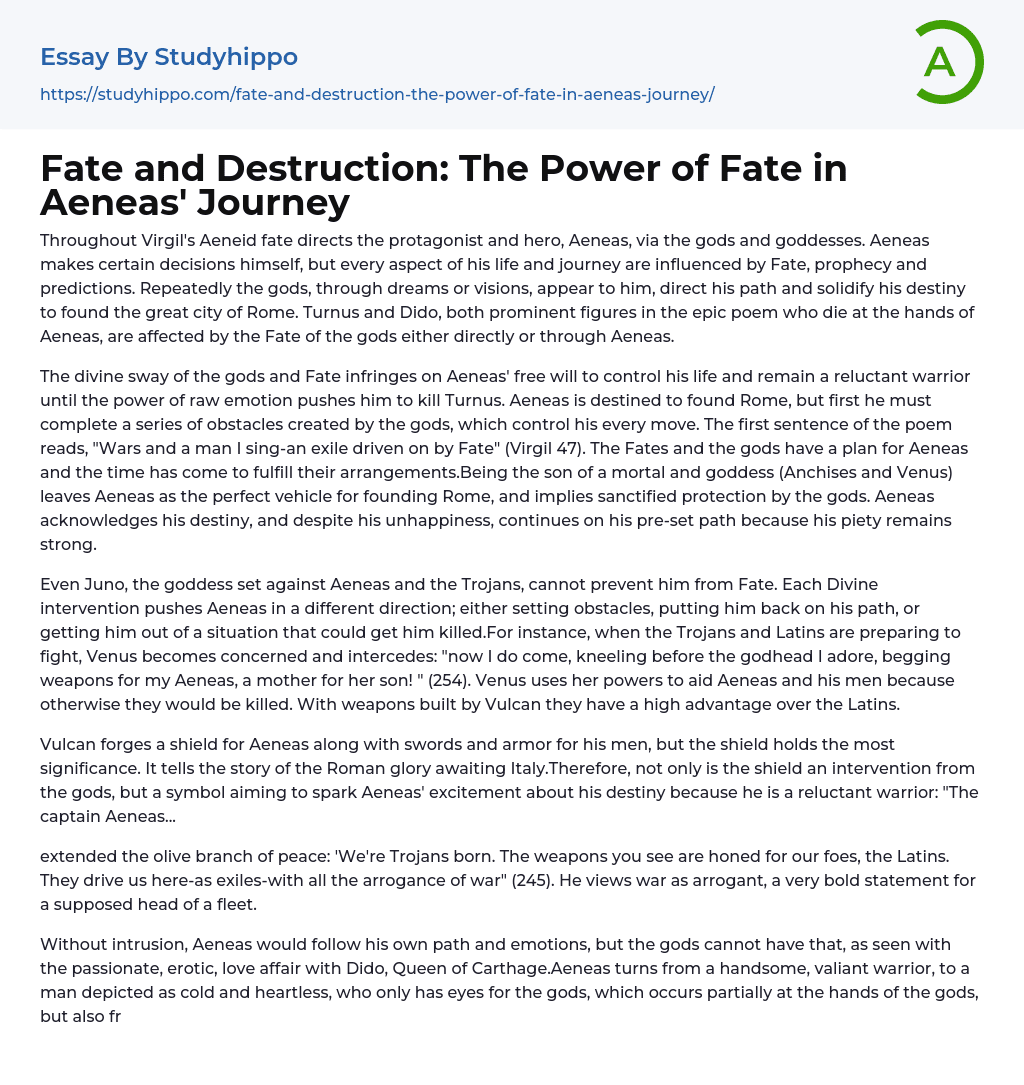 Fate and Destruction: The Power of Fate in Aeneas’ Journey Essay Example