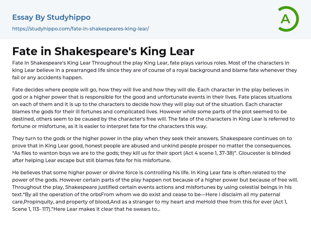 Fate in Shakespeare’s King Lear Essay Example