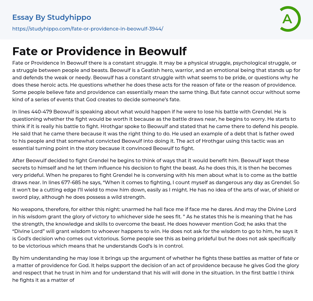 Fate or Providence in Beowulf Essay Example