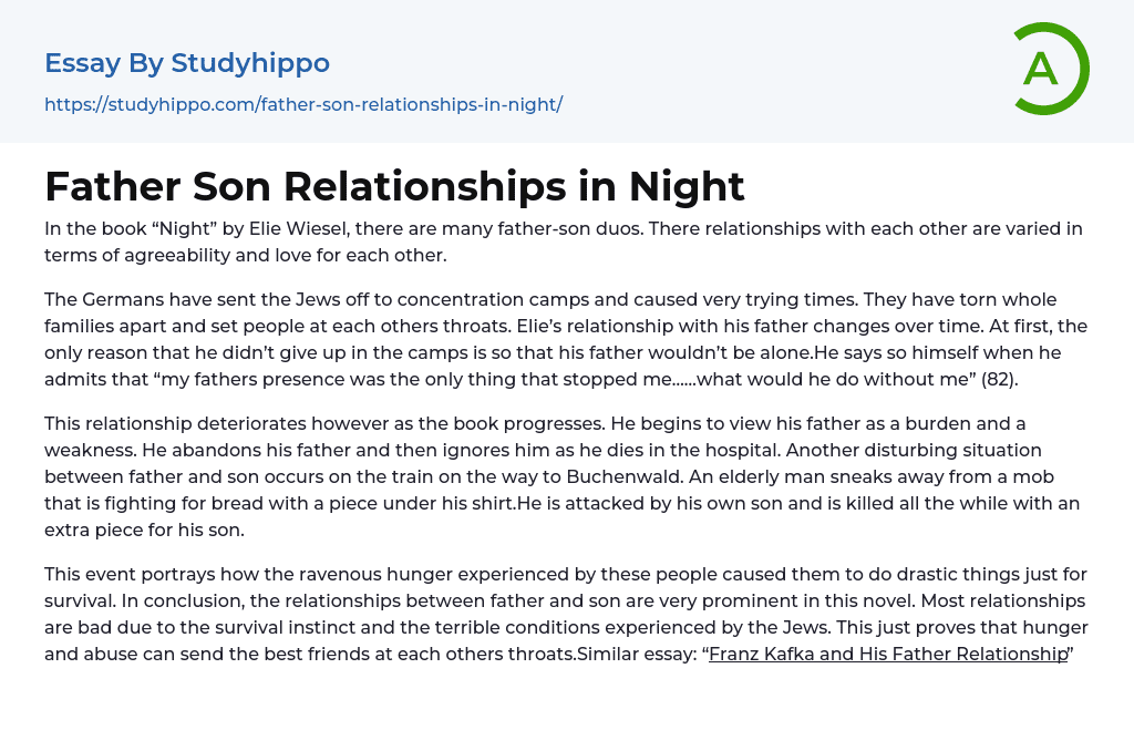 Father Son Relationships in Night Essay Example