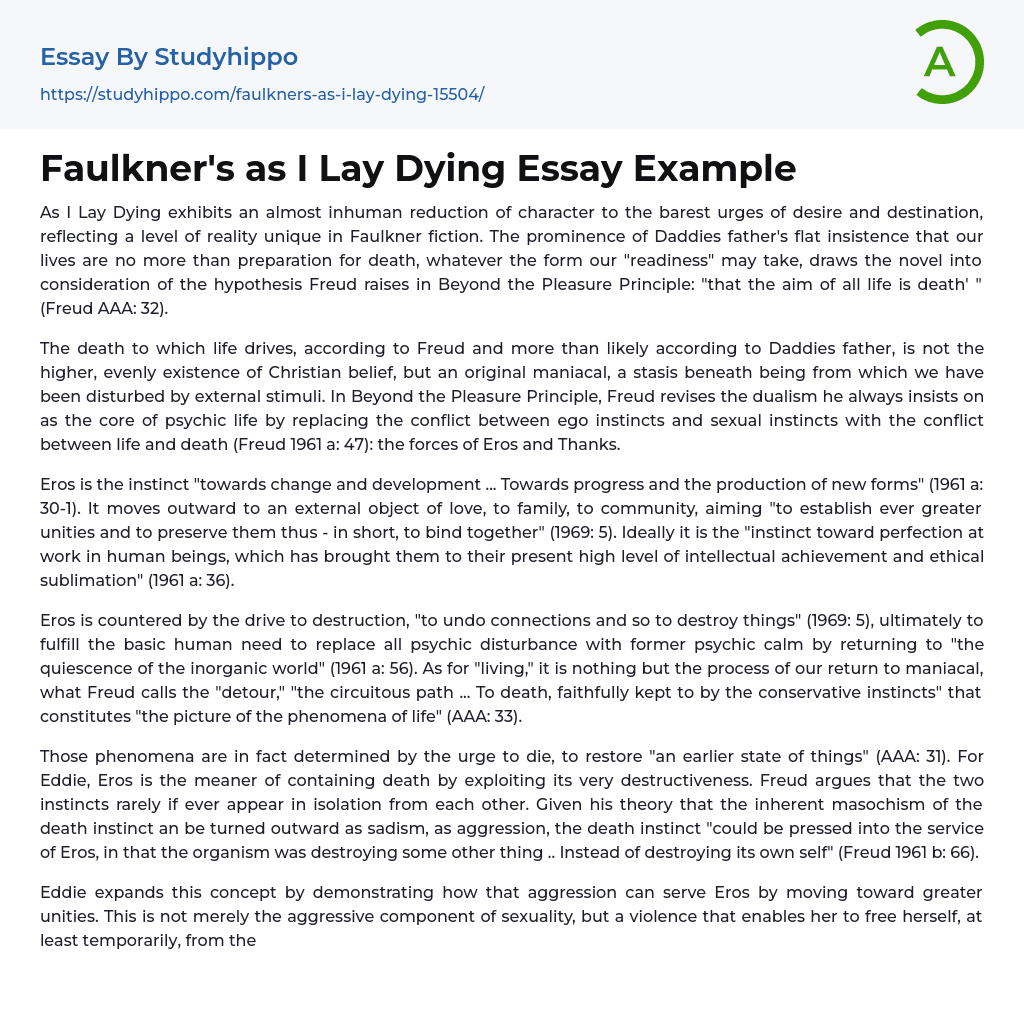 Faulkner’s as I Lay Dying Essay Example
