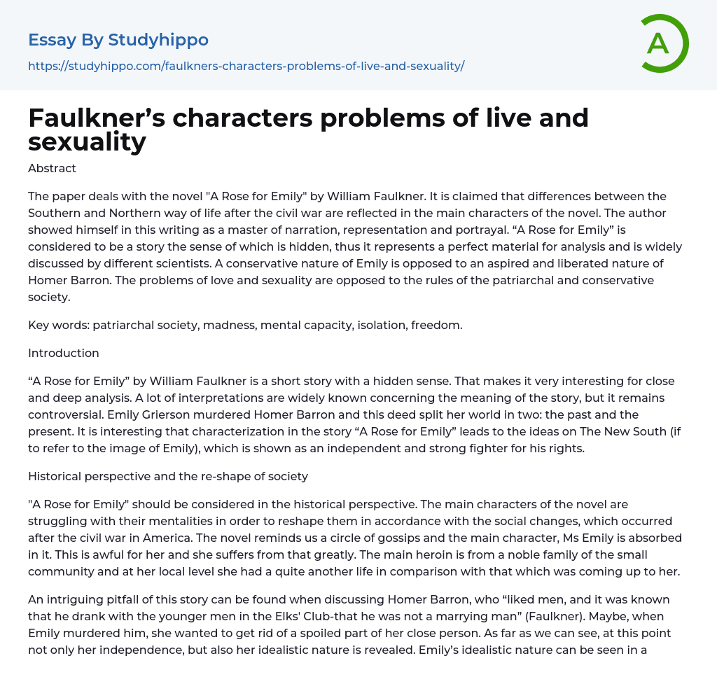 Faulkner’s characters problems of live and sexuality Essay Example