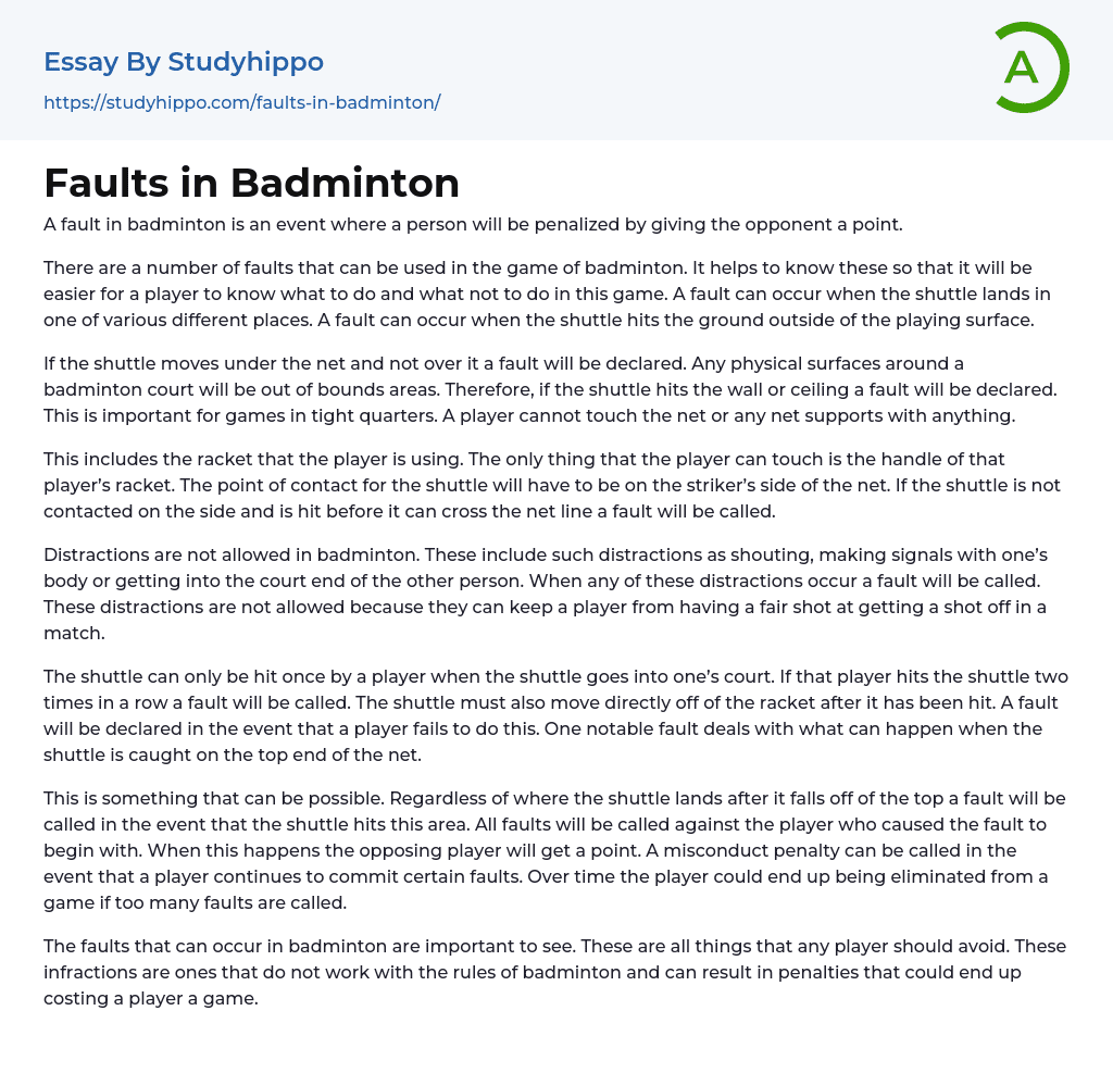 Faults in Badminton Essay Example