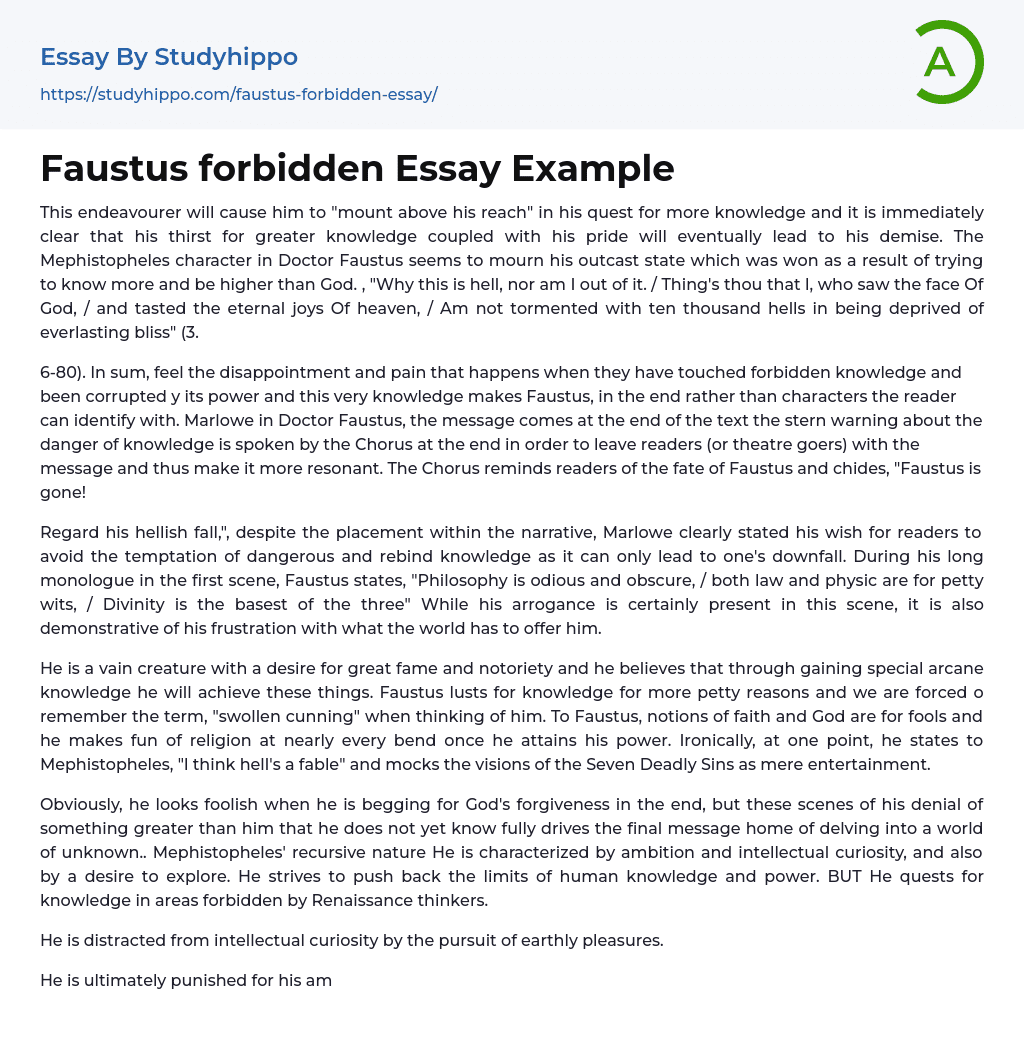Faustus forbidden Essay Example