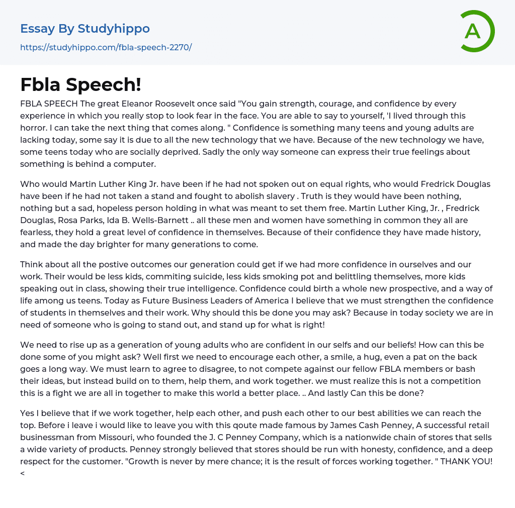 Fbla Speech! Essay Example