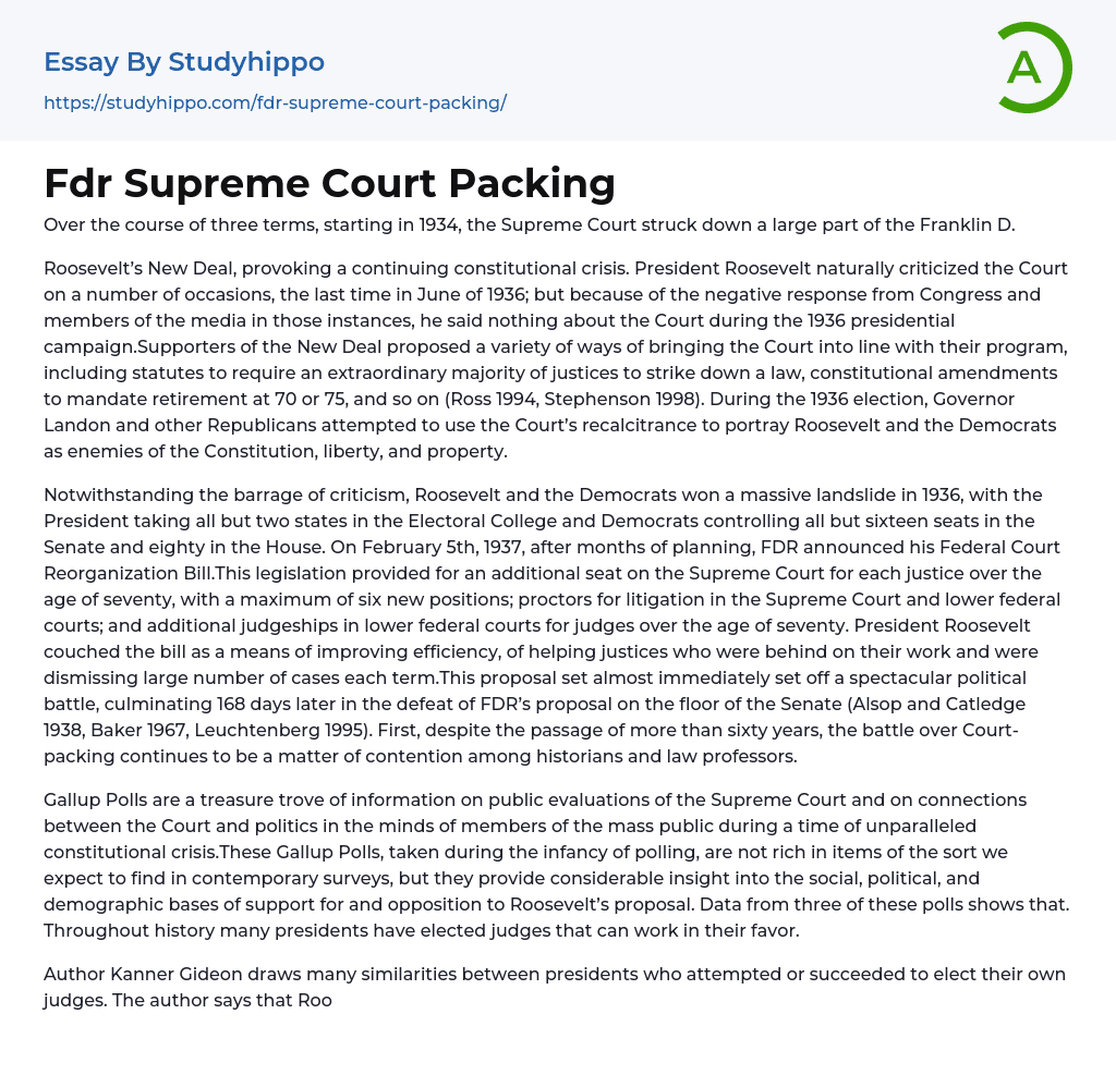 Fdr Supreme Court Packing Essay Example