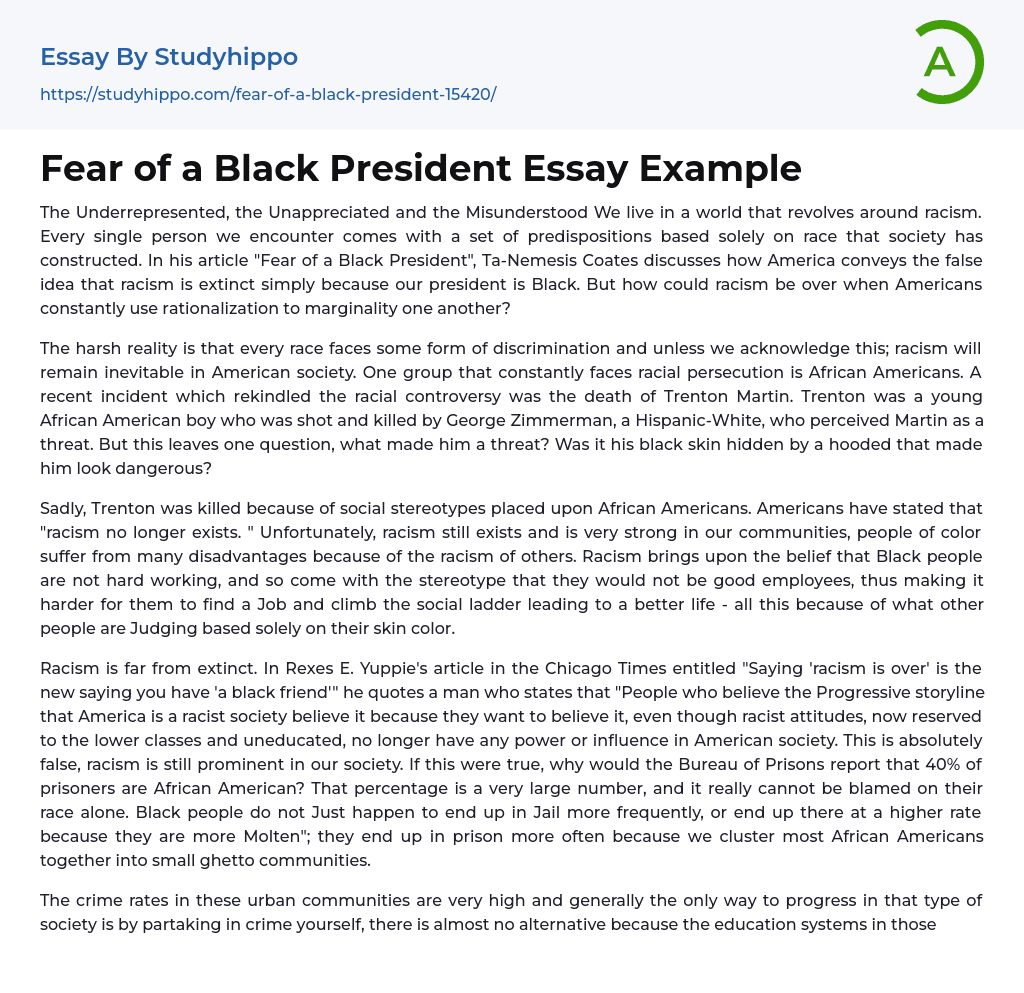 Fear of a Black President Essay Example