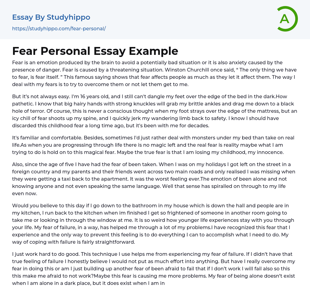 Fear Personal Essay Example