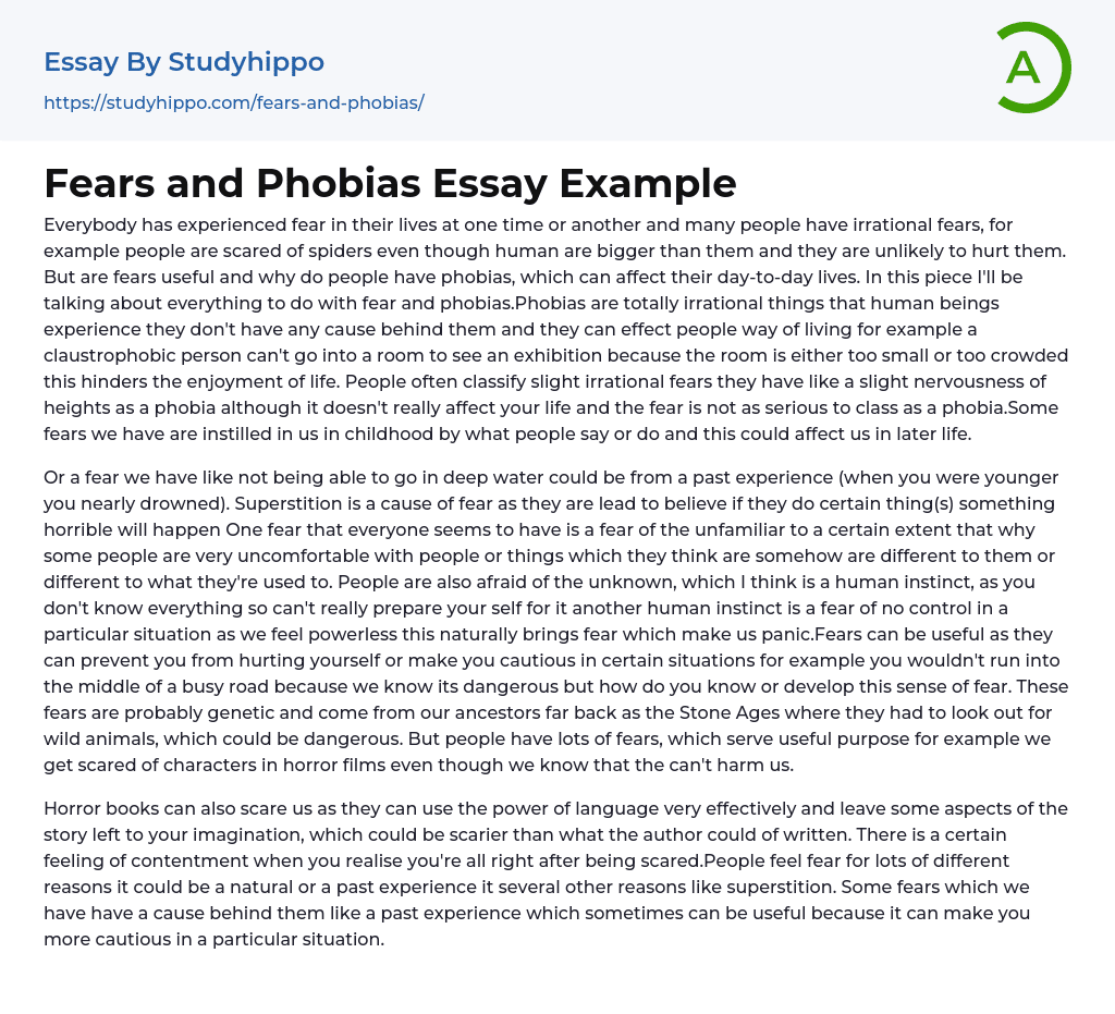 Fears and Phobias Essay Example