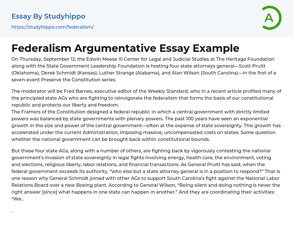 Federalism Argumentative Essay Example