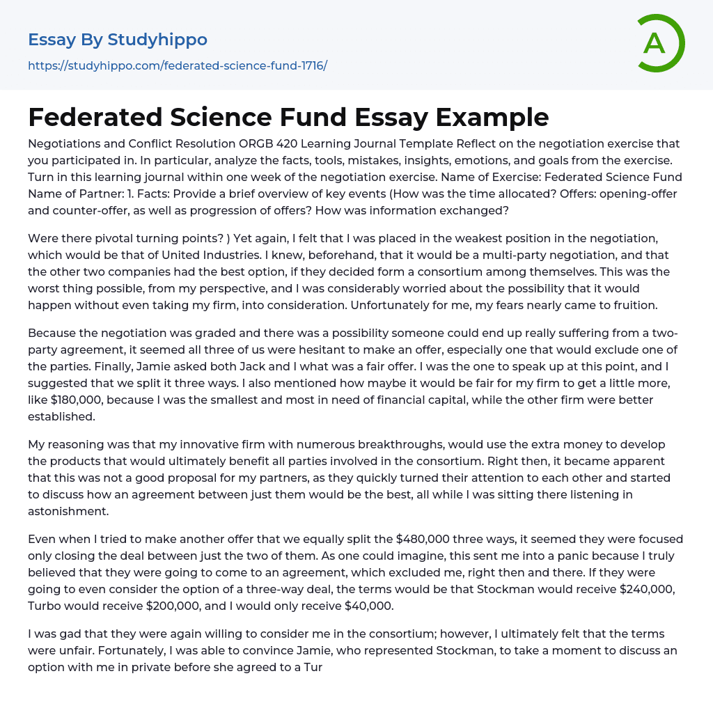 Federated Science Fund Essay Example