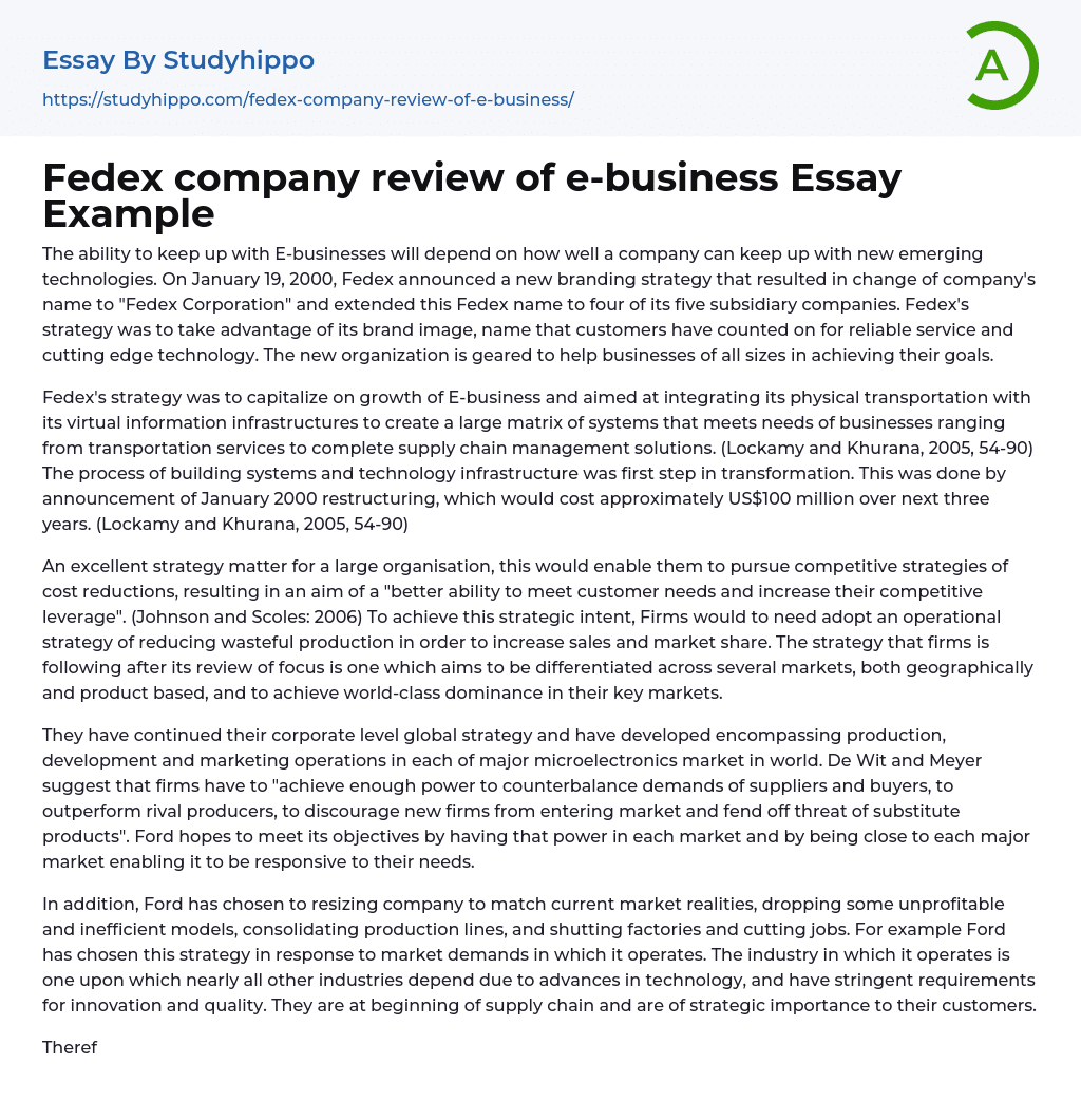 Fedex company review of e-business Essay Example