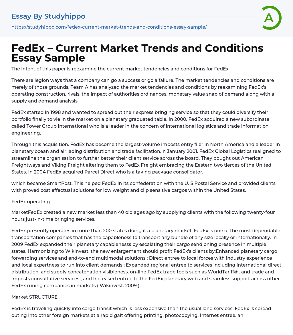 FedEx – Current Market Trends and Conditions Essay Sample
