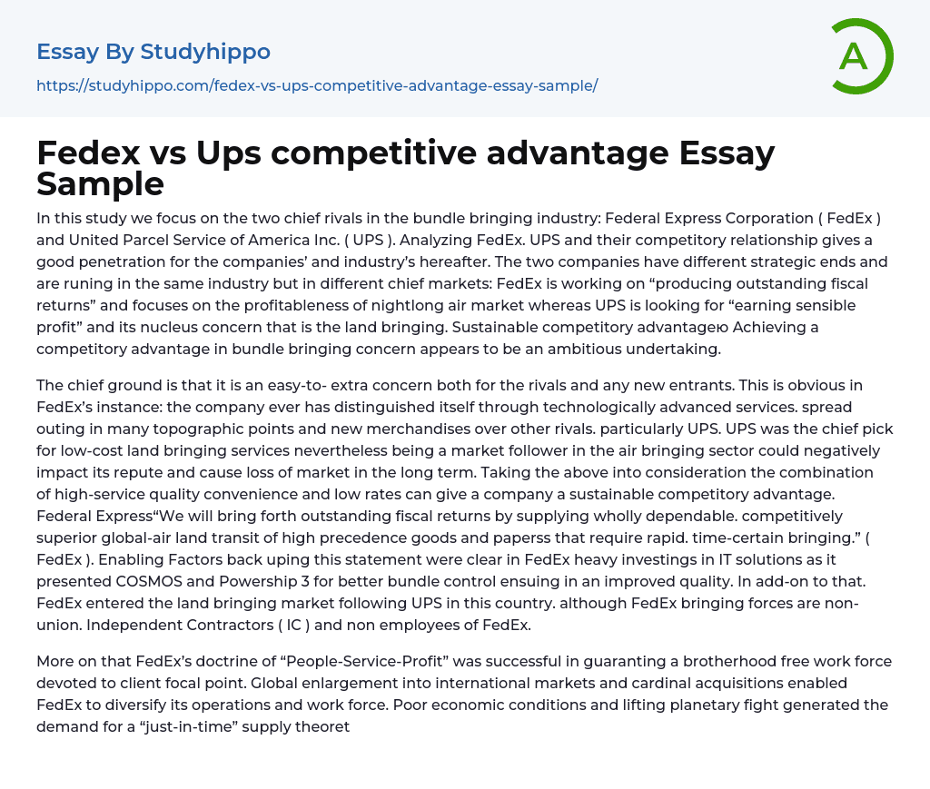 Fedex vs Ups competitive advantage Essay Sample