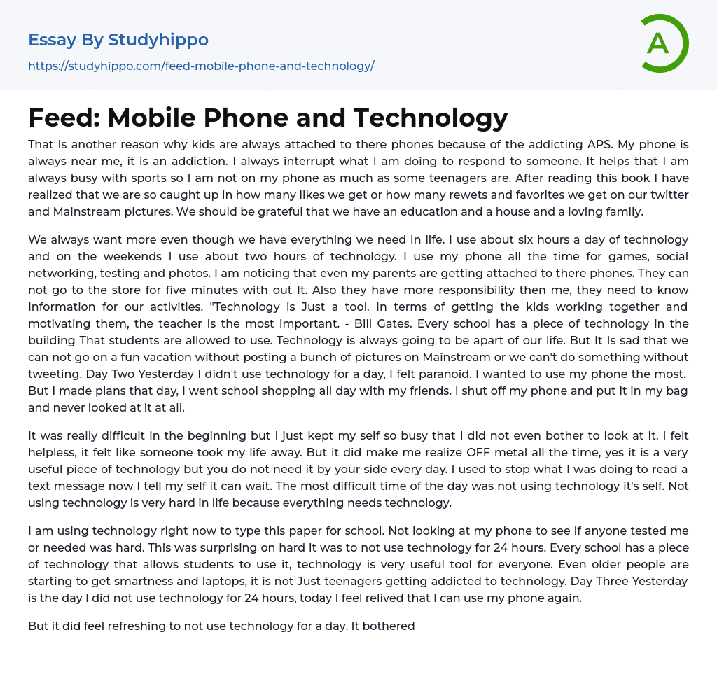 Feed: Mobile Phone and Technology Essay Example
