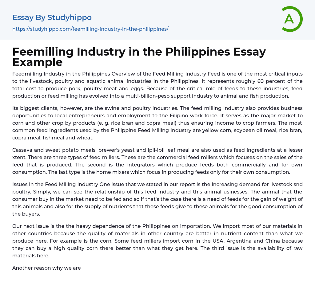 Feemilling Industry in the Philippines Essay Example