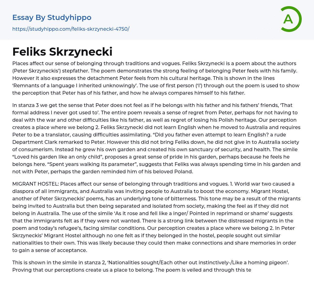 Feliks Skrzynecki Essay Example