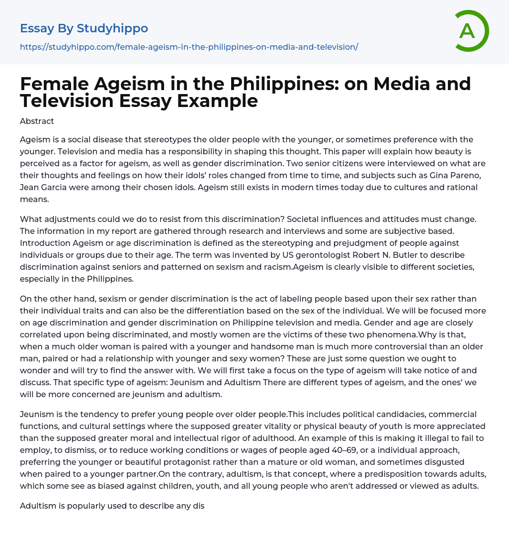 Female Ageism in the Philippines: on Media and Television Essay Example