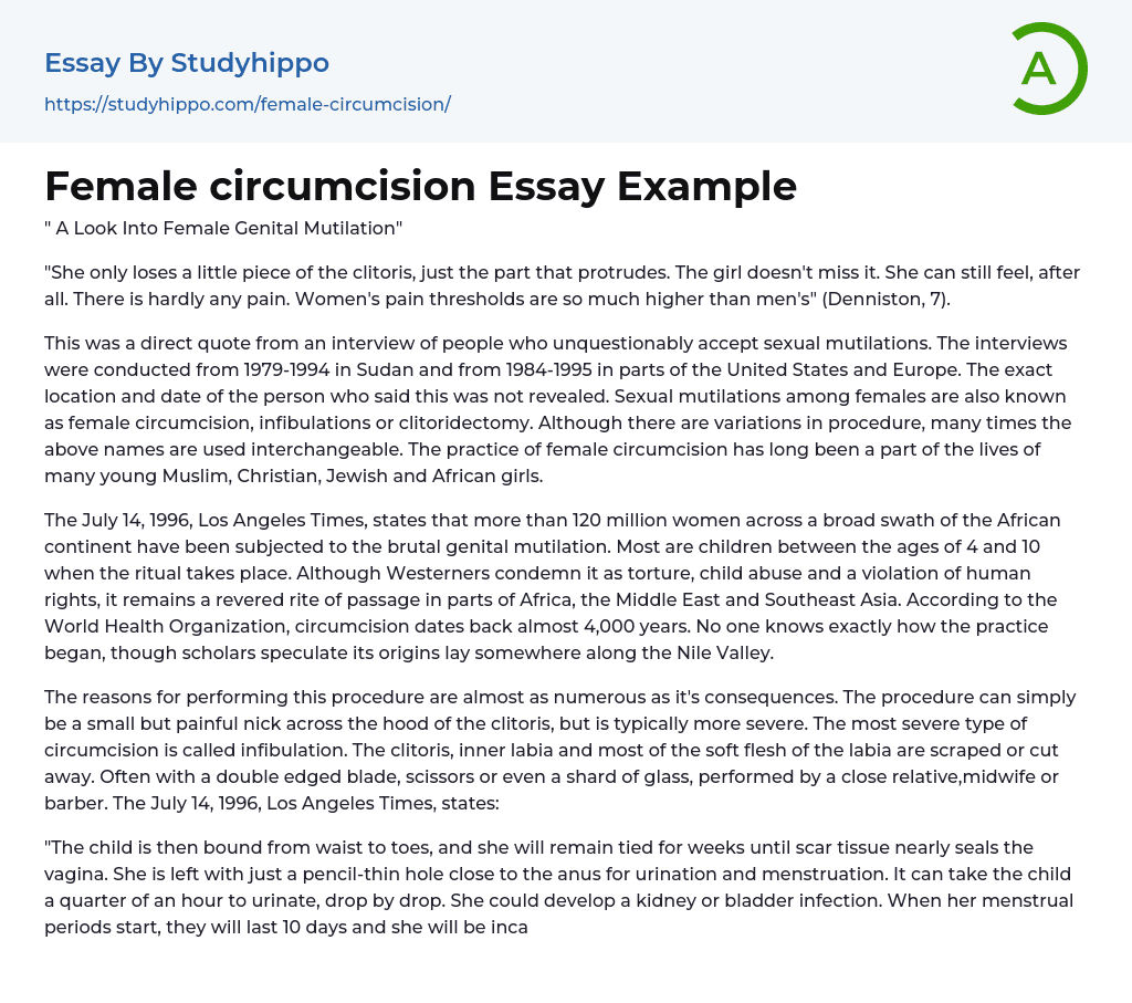 Female circumcision Essay Example