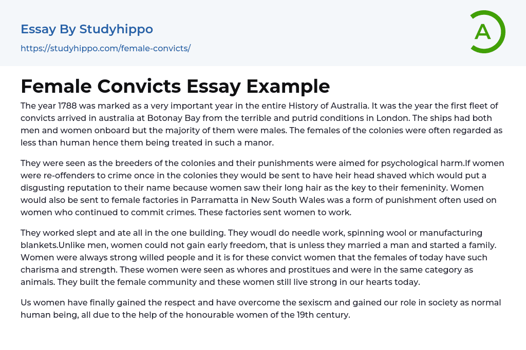 Female Convicts Essay Example