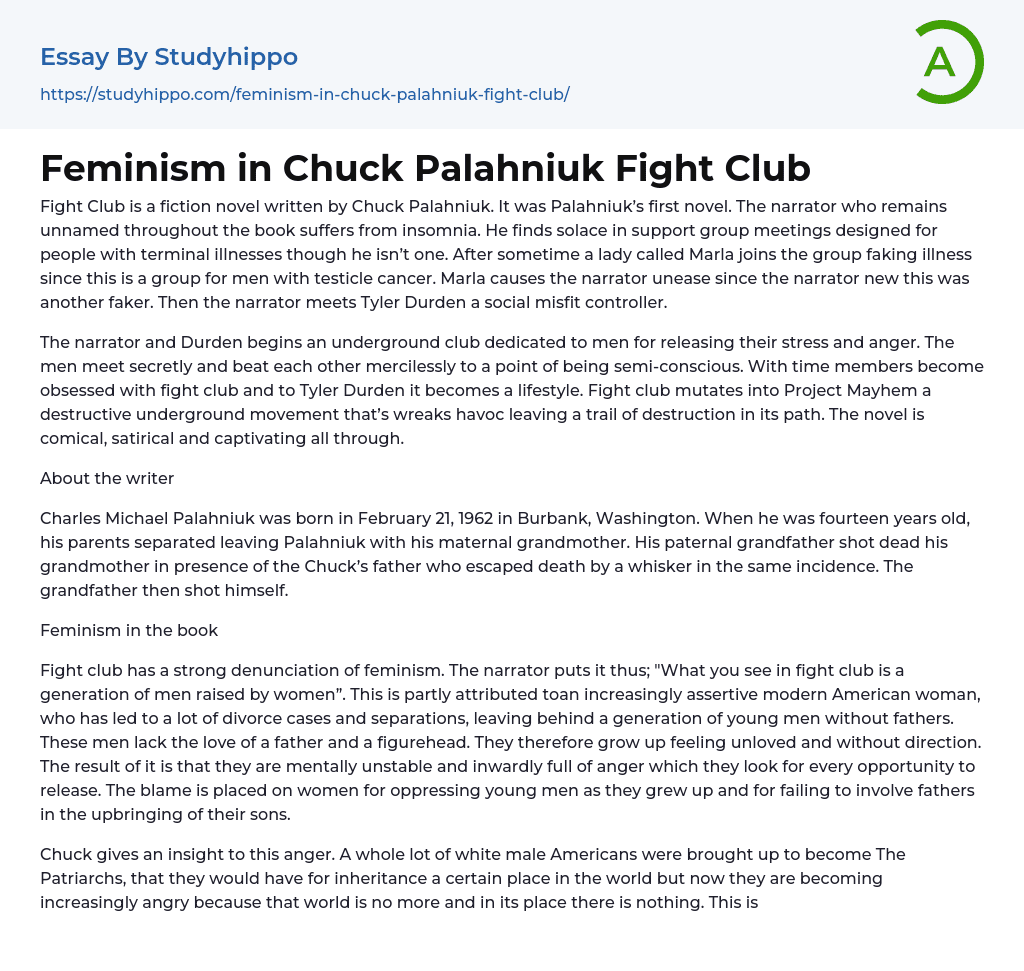 Feminism in Chuck Palahniuk Fight Club Essay Example