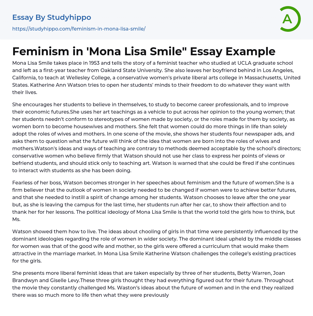 Feminism in ‘Mona Lisa Smile” Essay Example