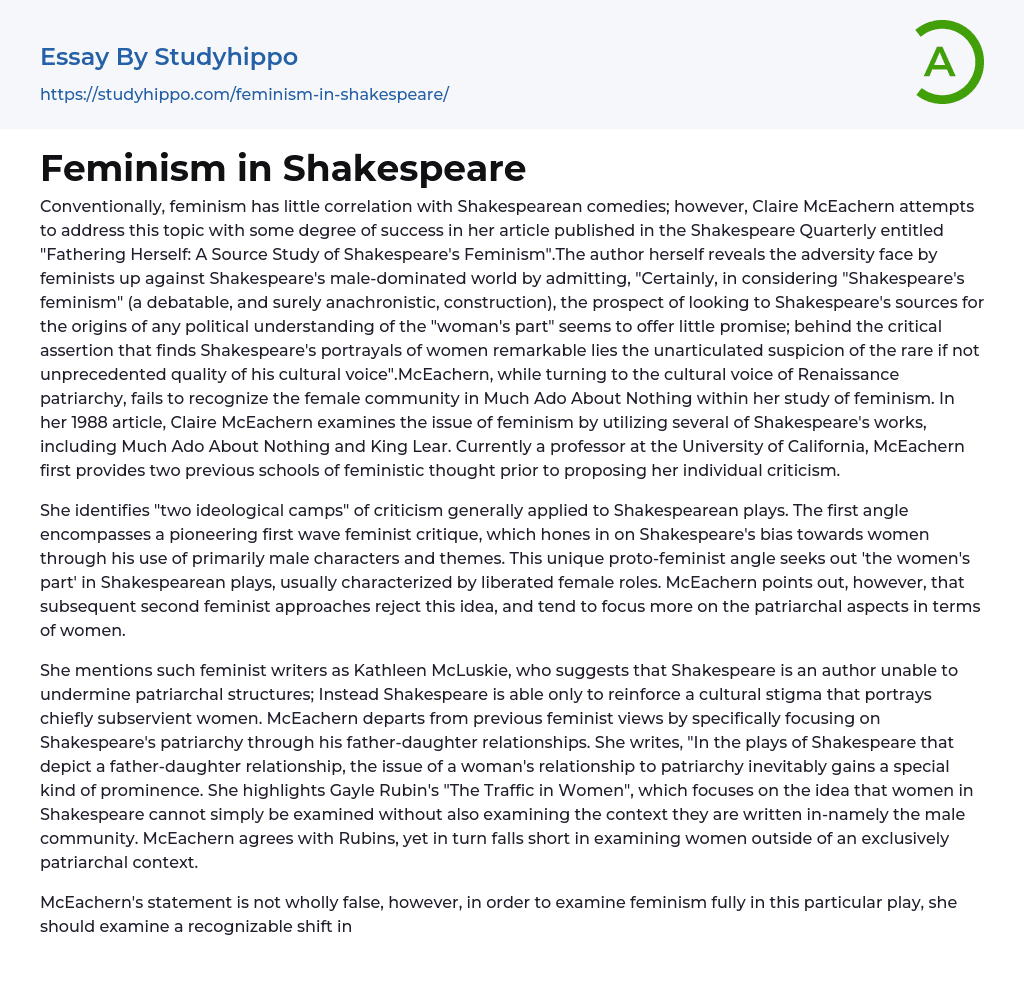 Feminism in Shakespeare Essay Example