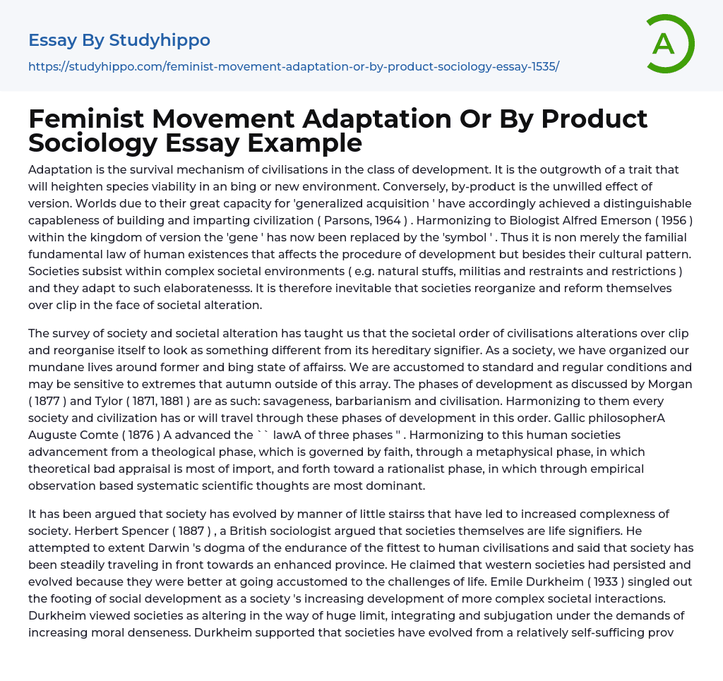 Feminist Movement Adaptation Or By Product Sociology Essay Example