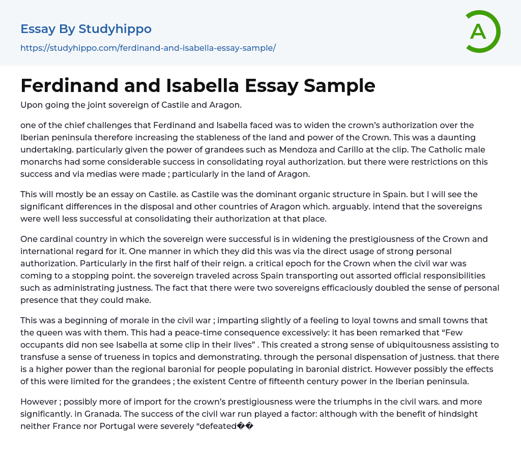 Ferdinand and Isabella Essay Sample