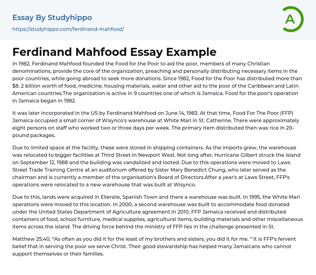 Ferdinand Mahfood Essay Example
