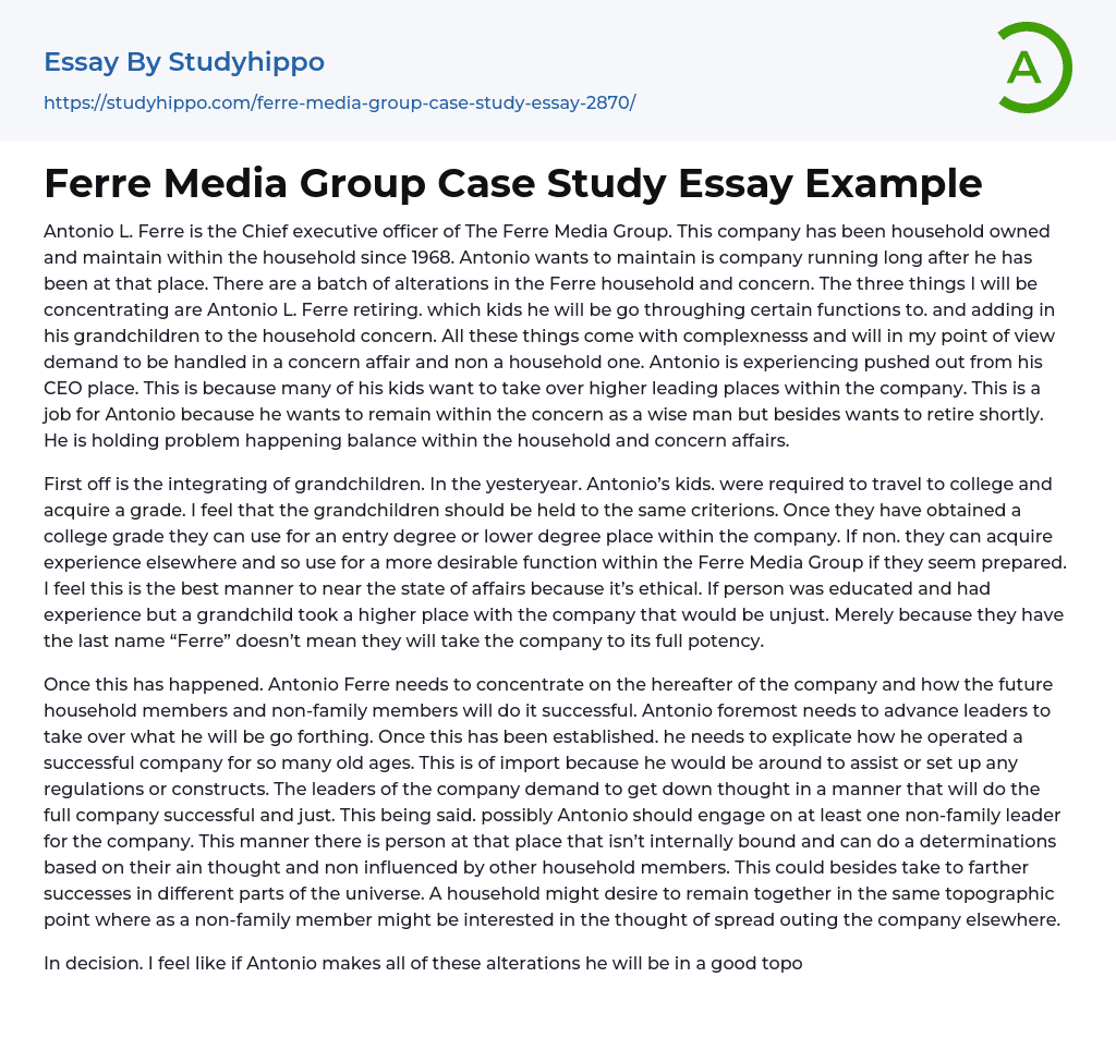 Ferre Media Group Case Study Essay Example