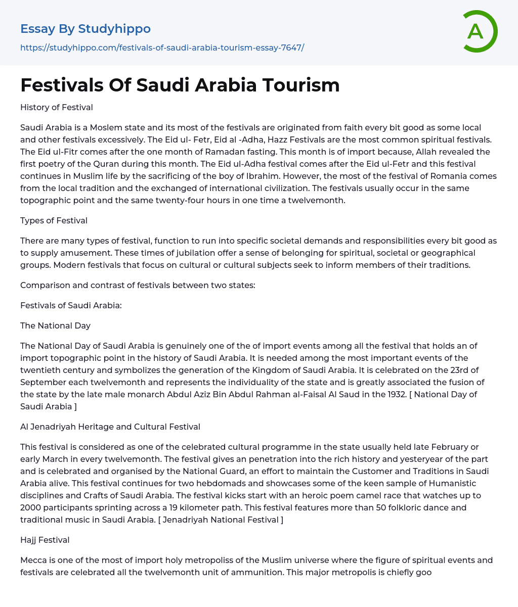 Festivals Of Saudi Arabia Tourism Essay Example