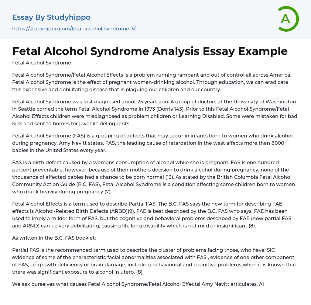 fetal alcohol syndrome essay example