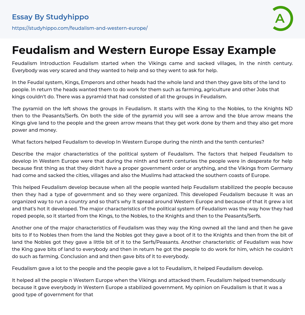 Feudalism and Western Europe Essay Example